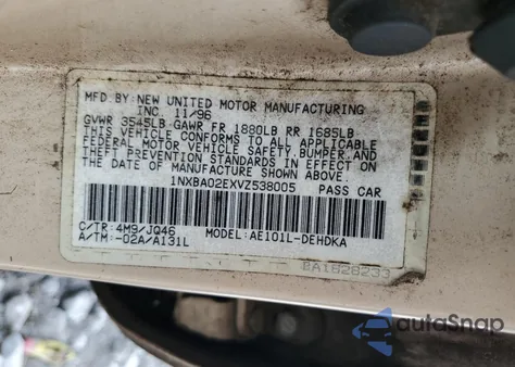 1997 Toyota Corolla Base из США, поврежденный, VIN 1NXBA02EXVZ538005